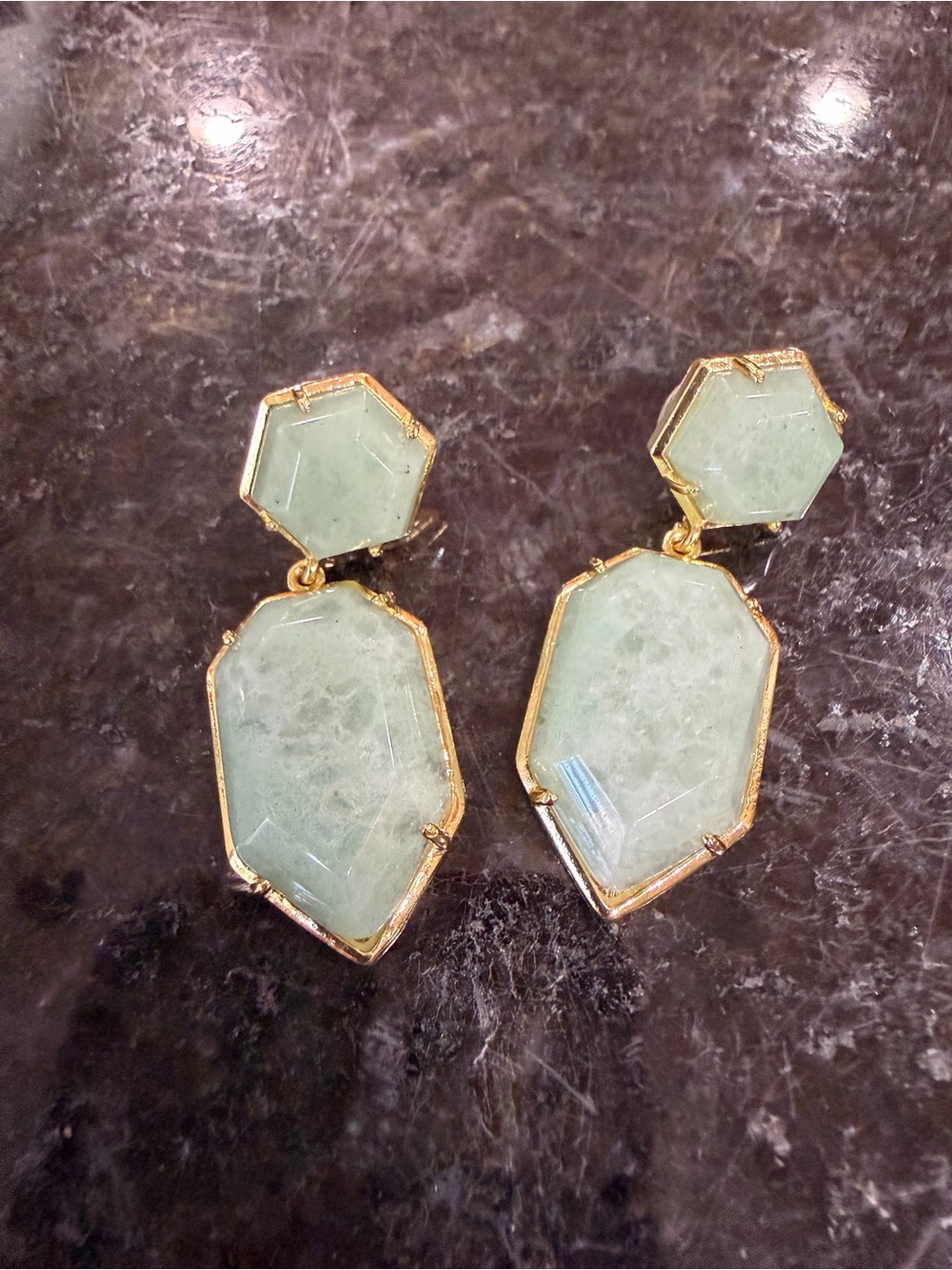 Gold-Edged Gemstone Drop Earrings